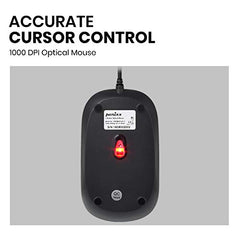 Perixx PERIMICE-201U B, Wired USB Mouse - 3 Button - 800dpi Optical Resolution - Illuminated Wheel - 5 Ft Cable - Black