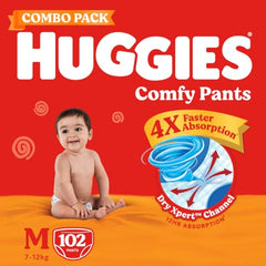 Huggies Comfy Pants Baby Diaper, Large (L) Size (9-14 Kgs), Pack of 192 (96 count, Pack of 2)