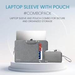 Dyazo 15.6 Inch Laptop Sleeve with Charger Pouch | Front Pocket with Handle Water Resistant Sleeve Case | Compatible for MacBook, HP, Dell, Acer, Asus, Microsoft, Samsung and Other Notebooks (Grey)