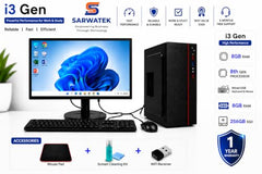 SARWATEK Desktop Computer Full Setup, Core i3 4th Gen, 8GB RAM, 256GB SSD + 500GB HDD, 18.5 Inch LED Monitor, WiFi Adapter, Keyboard & Mouse, Mouse Pad & Cleaning Kit