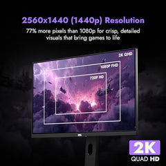 Kreo Obsidian 27I200Q 27" Gaming Monitor, 1440p QHD IPS, 200Hz, 1ms, 130% sRGB, 95% AdobeRGB, FreeSync/G-Sync, HDR10, Adjustable Stand, HDMI & DisplayPort, Eye Comfort, Flicker Free