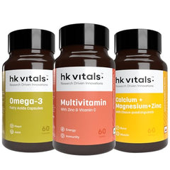 hk vitals Omega 3, 60 Fish Oil Capsules + Multivitamin, 60 Tablets | 1000mg Omega 3 with 180mg EPA and 120mg DHA | For Brain, Heart, and Joints Health