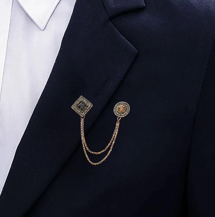 SYGA Men's & Women Suit Shirt Stud Lapel Pin Chain Tassel Brooch Pin with Crystal Chain(Black Diamond)