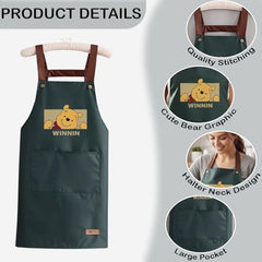 MOMISY Kitchen Apron with Front Pocket – Cute Cartoon Cooking Apron (Dark Green)