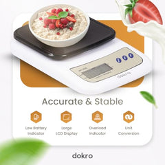 Dokro Digital Weighing Scale for Kitchen(LCD, Green), Kitchen Scale with High-Precision Sensors, TARE Function, 1g-10kg Range, with 2 AAA Batteries | Portable Food weight scale for home, baking, diet