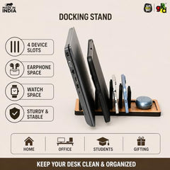 GKD Dark Wood Multi Device Stand & Organizer | Laptop, Tablet, Mobile & Power Bank Holder | All-in-One Desk Charging Station & Organizer | Modern Office Desk Accessory | Diwali Gift