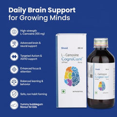 Cognicare L-Carnosine Brain Support Syrup 200 ml | Cognitive Development & Brain Function Support for Kids | Supports Cognitive Health in Children with Autism & ADHD | Focus, Attention & Learning Support | Non Habit Forming | Age 1–6