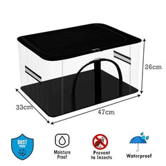 Kuber Industries Pack of 3 PVC Transparent Underbed Storage Bag | Multi-Purpose Garments Bag for Clothes-Toy | Wardrobe Bag with Handle | U Zip | Black