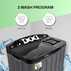 VW Visio World 8.5 kg semiautomatic Top Load Washer Only with Powerful Wash, V8 Supreme-Wash, Black/Grey