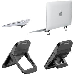 ZORBES® Portable Invisible Laptop Riser Stand, 2 Mini Self-Adhesive Alloy Metal Folding Desk Stand, Lightweight Laptop Desk Feet for MacBook, Lenovo, HP, Dell, Laptops & Tablets, 2pc (Black)