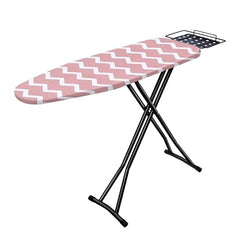 STEFFAN Heavy Duty Vertical Ironing Board, Foldable, 19 mm Metal Bracket, Adjustable Height, Pure Cotton Cover, Lattice Design | Clothes Iron Table| Home Laundry Accessory | 111x30 cm, Pink