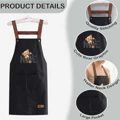 MOMISY Kitchen Apron – Adjustable Cooking Apron with Straps & Front Pockets (Black)