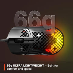 SteelSeries Aerox 3 Wireless Gen 2 - Ultralight 68g Gaming Mouse, 4K Polling, 26K DPI Optical Sensor, 200 Hours Battery Life, IP54, 80 Million Clicks, RGB, Pure PTFE Gliding Feet, Shadow