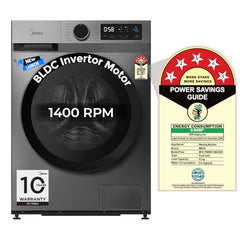 Midea 9 Kg Fully Automatic Front Load Washing Machine, Titanium Grey | 5 Star, Self Clean Drum Technology, Inverter Motor, 15 Wash Programs, MFG17W90B/T-IND