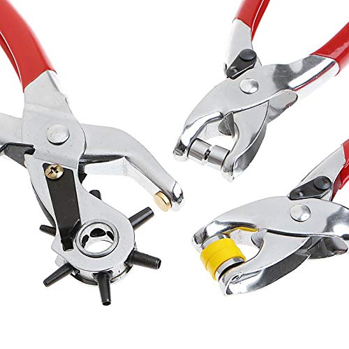 SYGA 3 in 1 Leather Belt Hole Punch, Eyelet Pliers and Snap Button Setter Tool Kit (Red) -Set of 3