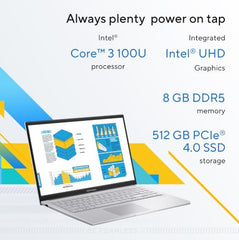ASUS Vivobook 15 (2026),Intel Core 3 100U (i3-14th Gen),Intel iGPU, 8GB/512GB, FHD, 15.6"(39.6 cm),Windows 11,M365 Basic(1 Year)* Office 2024,Quiet Blue,1.7 Kg, X1504VAP-BQ1322WS,Thin & Light Laptop