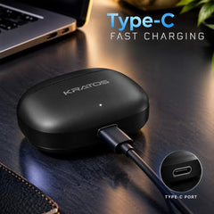 Kratos TW02 Ear Buds Wireless with 60H Playtime, Noise Isolation & Clear Calls, Bluetooth Earbuds with Voice Assistant, Ear Buds with Bluetooth V 5.3 & with Type C Fast Charging, IPX5 TWS Earphones