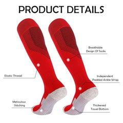 MOMISY Soccer Football Athletic Sports knee High Cotton Blend Socks for Men & Women | Odour Free, Superior Grip-Pack of 1 (Red Black)