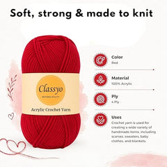 Classyo Acrylic Yarn for Crocheting (100gms x 1 Ball, 4ply) | Soft Wool Crochet Thread | Acrylic Hand Knitting Yarn | Wool for Crochet | For Sweater, Scarf, Hat, Baby Clothes, Purse, Gift Bags and DIY Crafts (Butter, Pack of 1)