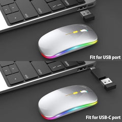 BUYFLUX LED Wireless Mouse, Slim Silent Mouse 2.4G Portable Mobile Optical Office Mouse with USB & Type-c Receiver, 3 Adjustable DPI Levels for Notebook, PC, Laptop, Computer (Black)