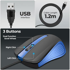Foxin Glance Grey Wired USB Mouse | 1200 DPI Optical Sensor | Ergonomic & Lightweight (68g) with 3-Button | Plug & Play | 1.2M Cable | Silent Buttons | Wired Mouse for Laptop, PC, Desktop & Office Use
