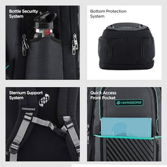 HARISSONS Verge Men’s Travel Laptop Backpack | Fits 15.6" Laptop | 40L Lightweight | USB Port, Water-Resistant, Hidden Pocket, Luggage Strap | Work, Commute & Travel (Black & Teal)