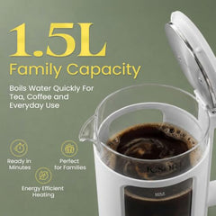 Tesora 1.8L Electric Kettle, 1500W,Stainless Steel Interior, 12 Recipe Book | Electric Water Boiler, Tea Maker, 1500W Fast Boiling, Cool-Touch Body, 360° Base, Auto Shut-Off, Boil-Dry Protection