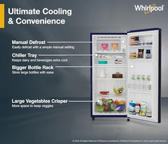Whirlpool 184 L 2 Star Direct-Cool Single Door Refrigerator (205 WDE CLS 2S SAPPHIRE BLUE-Z, Blue,2023 Model)