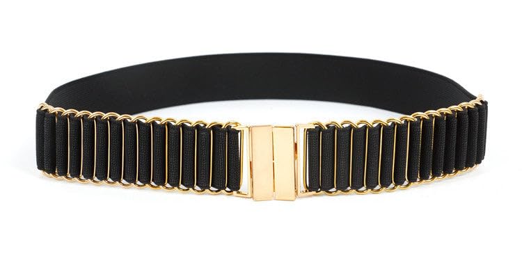 SYGA Women Cinch Belt,Elastic Stretchy Waist Belt with Abstract Metal Buckle Decorative Belt Dress Accessories(Black)