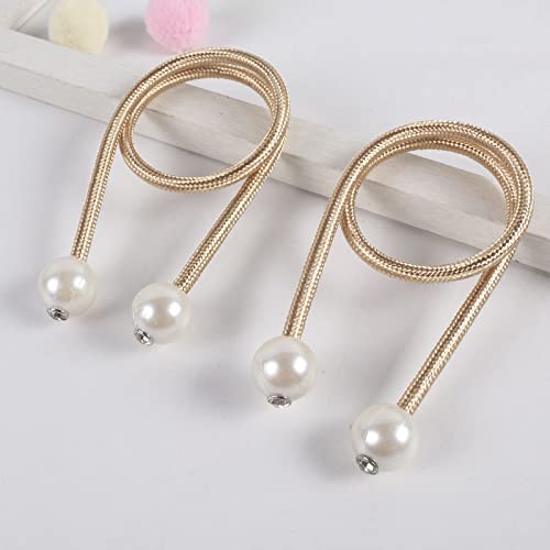 Syga 2Pcs Curtain Tiebacks 46cm Curtain Clip Rope Holdbacks Classy Decorative Pearl Holder Buckles for Home Hotel Window Draperies Rope Ties Office Living Bedroom Decoration- Pack of 2, Beige