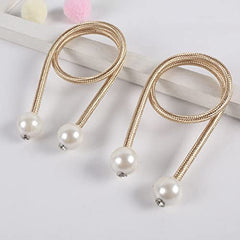 Syga 2Pcs Curtain Tiebacks 46cm Curtain Clip Rope Holdbacks Classy Decorative Pearl Holder Buckles for Home Hotel Window Draperies Rope Ties Office Living Bedroom Decoration- Pack of 2, Beige