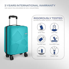 Safari Pentagon Pro 8 Wheels Set of 3 (Cabin + Medium + Large) Trolley Bags, Hard Case Polypropylene, 360º Wheeling Luggage, Suitcase for Travel, Cyan, Spinner Wheels