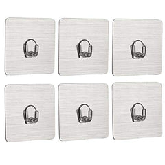 HOKIPO Magic Sticker Wall Hooks for Hanging, No Drill, Pack of 6, Silver | Plastic, self adhesive - no drilling or screws. Holds up to 3 kg per hook. 12 month adhesive warranty. Smooth surfaces only.