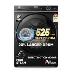 Haier 10Kg, 5 Star, AI Smart Wash, Hygiene Refresh with Inbuilt heater, 525 mm Super Drum, Direct Motion Motor, WiFi Fully Automatic Front Load Washer (EFL120-DM14IEIS8U1 | Dark Jade Silver)