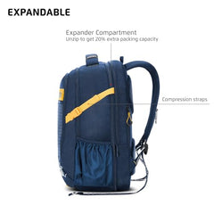 Safari Megapack 43L Expandable Laptop Backpack Bag for Men and Women, School Bag for Boys & Girls, Casual Hiking Travel Bag with 3 Compartments, Compression Straps & Bottle holder, Color Blue