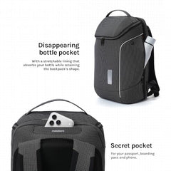 MOKOBARA Transit Backpack | Fits Laptop Up To 16 Inch, 30L Capacity, Water-Resistant Polyester, Vegan Leather Trims | Money Moves, Black