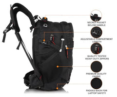 Half Moon 45L Hammer Waterproof Rucksack Bags for Man/Trekking Bags for Men | With 17.3" Laptop Compartment & Rain cover | For Trekking, Hiking, Travel Backpack for Men & Women (Navy Blue)