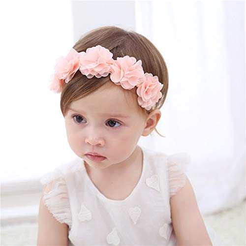 SYGA Baby Girl's Flower Headband Soft & Stretchable Fabric Hairband for Infants, Toddlers, Little Princesses (0-3 Years PinkFlower)