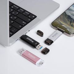 Transcend 310S 512GB USB C & USB A External Portable SSD, Up to 1,050 MB/s, 5 Yr Warranty, Silver, for iPhone 15 pro max, MacBook, Ipad, Laptop and Desktop