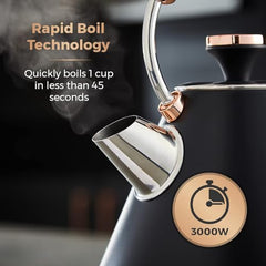 Tower Electric Kettle 1.7L Metal Body Auto Shut-Off 360° Base Blue | 1.7L capacity, 1350W rapid boil, full metal body, auto shut-off and boil-dry protection, 360-degree swivel power base