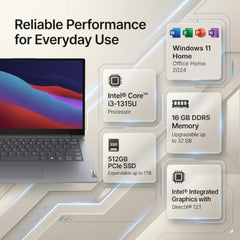 Lenovo Smartchoice V14, Intel Core i3-1315U, 16GB RAM, 512GB SSD, FHD 14” (35.56cm), Windows 11 Home, Office 2024, Luna Grey, 1.37Kg, 83HDA05JIG, 250 Nits, 1Y Onsite Warranty, Laptop