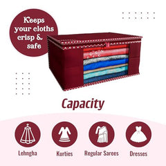 Kuber Industries Clothes Organizer For Wardrobe (Pack of 3 Each) 2-in-1 Combo Storage Organizer For Saree and Blouse - Dress Organizer For Wardrobe - Saree Covers With Zip (Maroon)