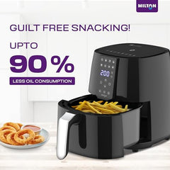 Milton Rapid Digital Air Fryer 4.2L|1450W|360° High Speed Air Circulation|Up to 90% Less Oil Usage|8 Preset Menus|Touch Control Panel & Digital Display|Auto Shut-Off|1 Year Warranty (Black)