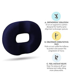 The White Willow Donut Pillow – Medium Firm HR Memory Foam Coccyx Seat Cushion for Tailbone, Hemorrhoid & Piles Pain Relief – Car & Office Chair – Above 60KG – Classic Black
