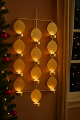 CraftVatika Tealight Candle Holder,Festiv Diwali Decor Items, Wall Mounted Hanging Iron Leaf Design Tealight Candle Holder Stand Frame for Home Christmas Diwali Decoration Items, Wall Decor Items