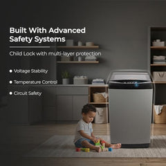 Midea 9kg 5-Star Top Load | Fully Auto | Soft Close Glass Lid | Hydrowave Stainless Tub | 10 Wash Programs | Auto Drum Clean | Magic Filter | Child Lock | Delay Wash | Inox Grey | MWMTL090FP1GNIG