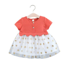 MOMISY Baby girls Midi Frock (MOMISY_Orange&White-S_6 Months-24 Months)