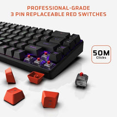 EvoFox Katana S Mini Mechanical Keyboards Wireless | Tri-Mode (3X BT, 2.4GHz & Wired) Connectivity | Hot-Swappable Red Switches | 68-Key Compact Layout | Rainbow Backlight | Rechargeable Battery