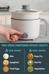 MOOKA Mini Multipurpose Electric Cooker Kettle With Steamer 1.5 Liter Inner Pot Non-Stick Hotpot Cooker For Cooking Hot Water Rice Idli Momos Tea 600W Portable Travel
