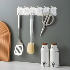 JIALTO 1 Pcs Wall Hanger Hooks | Strong Self Adhesive Magic Sticker Hook for Clothes, Towels & Accessories | 6 Hook Strip for Home, Bathroom & Kitchen - Transparent